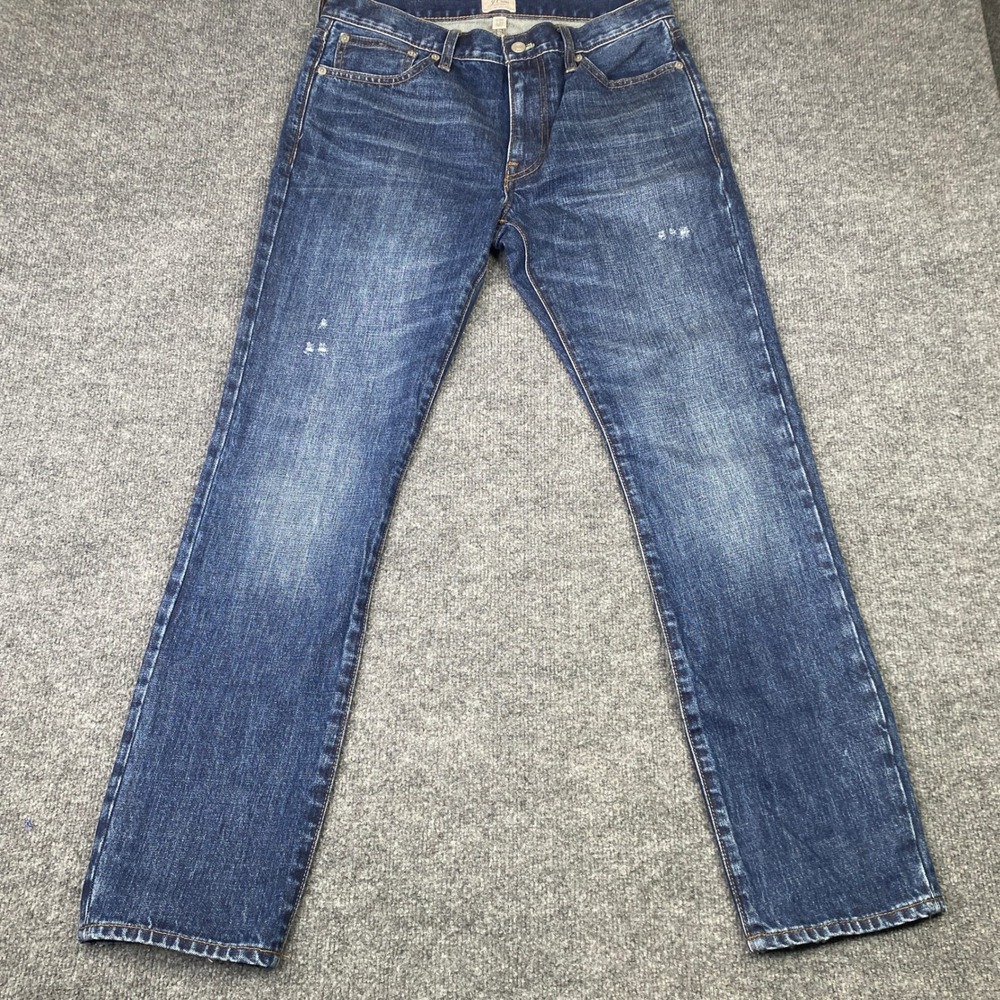 J.Crew 770 Straight Fit Jeans Mens 30x30 Blue Indigo Cotton Denim Distressed